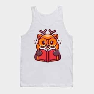 Cute deer reading book cartoon Tank Top